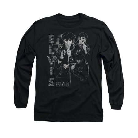 Elvis Presley Shirt Leathered 68 Long Sleeve Black Tee T-Shirt