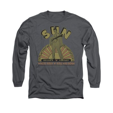 Elvis Presley Shirt Logo Music Long Sleeve Charcoal Tee T-Shirt