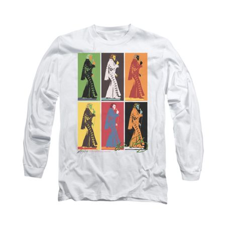 Elvis Presley Shirt Retro Boxes Long Sleeve White Tee T-Shirt