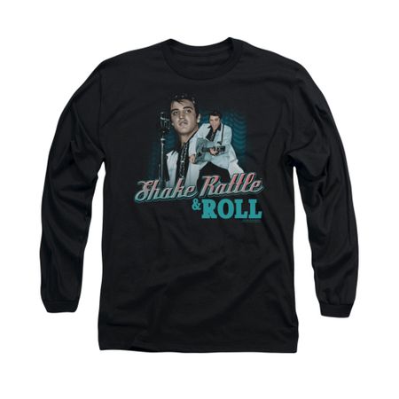 Elvis Presley Shirt Shake Rattle And Roll Long Sleeve Black Tee T-Shirt