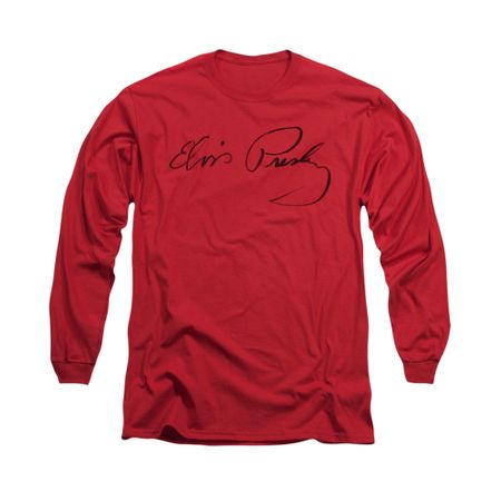 Elvis Presley Shirt Signature Sketch Long Sleeve Red Tee T-Shirt
