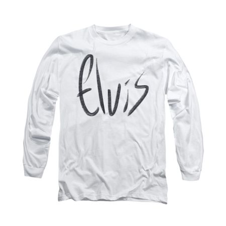 Elvis Presley Shirt Sketchy Name Long Sleeve White Tee T-Shirt