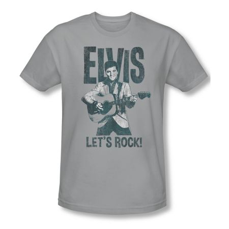 Elvis Presley Shirt Slim Fit Let's Rock! Silver T-Shirt