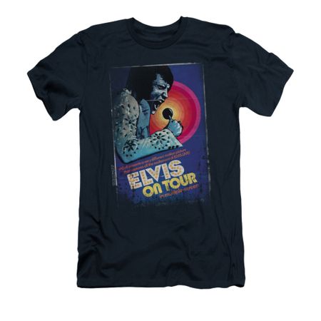Elvis Presley Shirt Slim Fit On Tour Poster Navy T-Shirt
