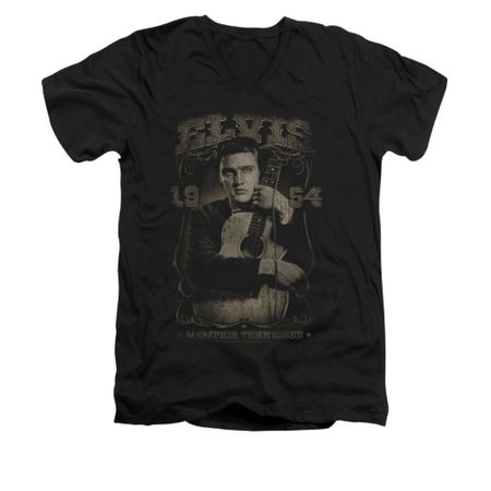 Elvis Presley Shirt Slim Fit V-Neck 1954 distressed Black T-Shirt