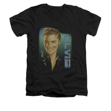 Elvis Presley Shirt Slim Fit V-Neck 56 Black T-Shirt