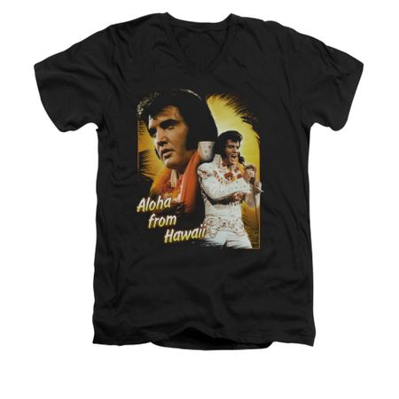 Elvis Presley Shirt Slim Fit V-Neck Aloha Sing It Black T-Shirt