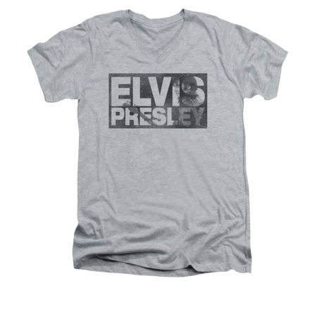 Elvis Presley Shirt Slim Fit V-Neck Block Letters Athletic Heather T-Shirt