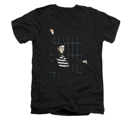 Elvis Presley Shirt Slim Fit V-Neck Blue Bars Black T-Shirt