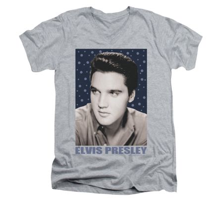 Elvis Presley Shirt Slim Fit V-Neck Blue Sparkle Athletic Heather T-Shirt