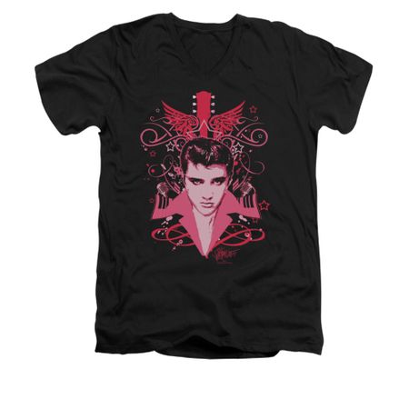 Elvis Presley Shirt Slim Fit V-Neck Face It Pink Black T-Shirt