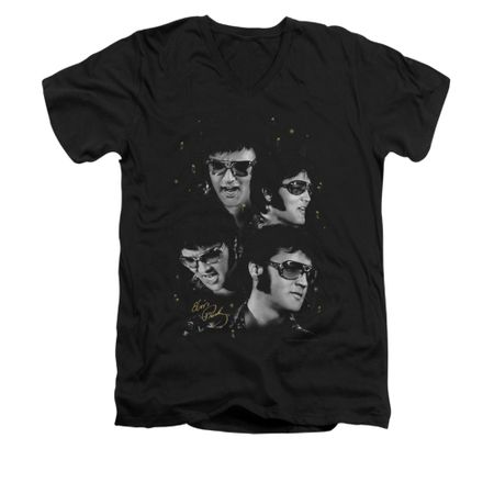 Elvis Presley Shirt Slim Fit V-Neck Faces Black T-Shirt