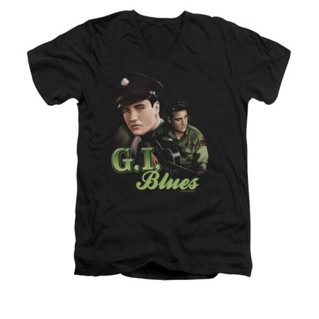 Elvis Presley Shirt Slim Fit V-Neck G.I. Uniform Black T-Shirt