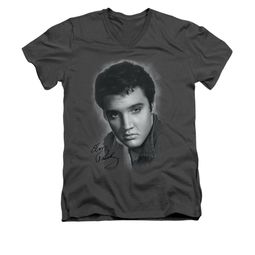 Elvis Presley Shirt Slim Fit V-Neck Grey Portrait Charcoal T-Shirt Elvis Presley Shirt Slim Fit V-Neck Grey Portrait Charcoal T-Shirt