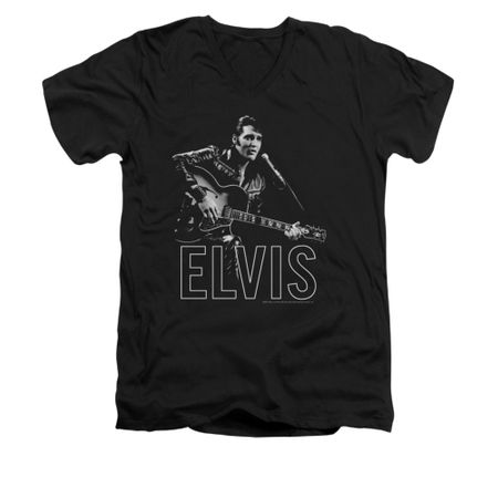 Elvis Presley Shirt Slim Fit V-Neck Guitar In Hand Black T-Shirt