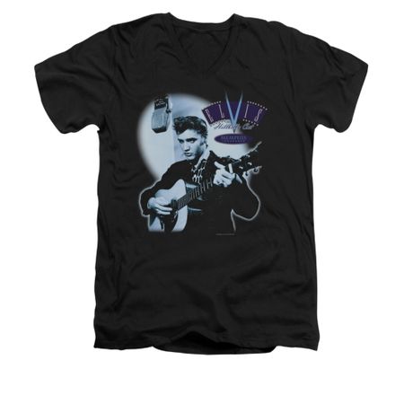 Elvis Presley Shirt Slim Fit V-Neck Hillbilly Cat Black T-Shirt