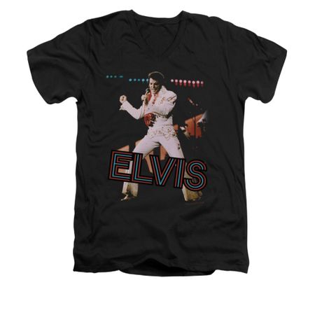 Elvis Presley Shirt Slim Fit V-Neck Hit The Lights Black T-Shirt