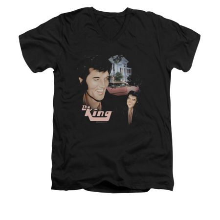 Elvis Presley Shirt Slim Fit V-Neck Home Sweet Home Black T-Shirt