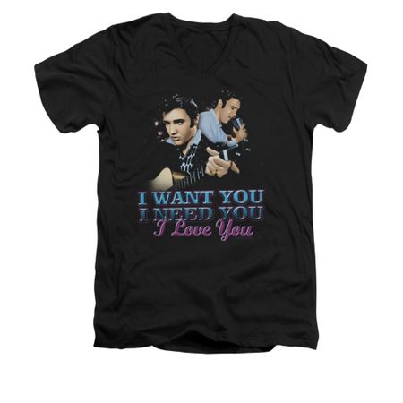 Elvis Presley Shirt Slim Fit V-Neck I Want You Black T-Shirt