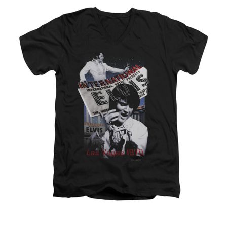 Elvis Presley Shirt Slim Fit V-Neck International Hotel Black T-Shirt