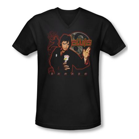 Elvis Presley Shirt Slim Fit V-Neck Karate Black T-Shirt