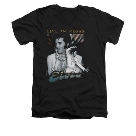 Elvis Presley Shirt Slim Fit V-Neck Live In Vegas Black T-Shirt