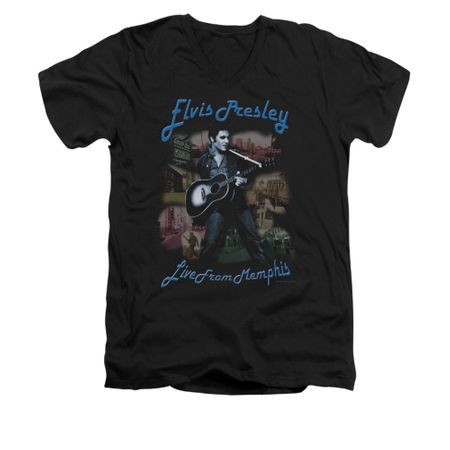 Elvis Presley Shirt Slim Fit V-Neck Memphis Black T-Shirt