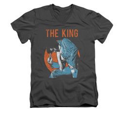 Elvis Presley Shirt Slim Fit V-Neck Mic In hand Charcoal T-Shirt