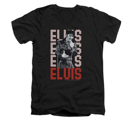 Elvis Presley Shirt Slim Fit V-Neck Name In Lights Black T-Shirt
