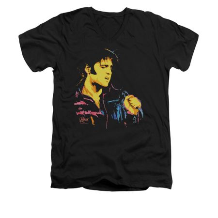 Elvis Presley Shirt Slim Fit V-Neck Neon Outline Black T-Shirt