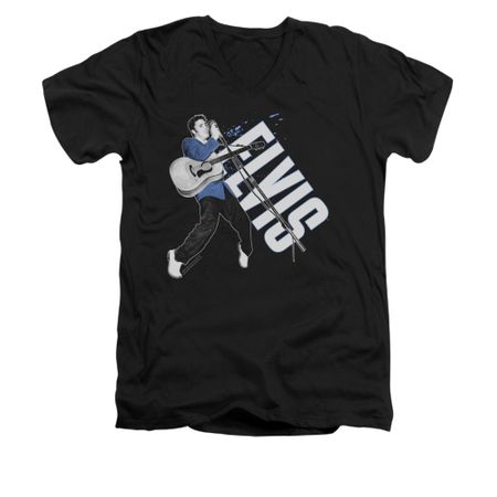 Elvis Presley Shirt Slim Fit V-Neck On His Toes Black T-Shirt