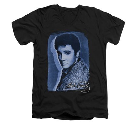 Elvis Presley Shirt Slim Fit V-Neck Overlay Black T-Shirt