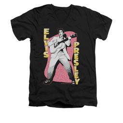 Elvis Presley Shirt Slim Fit V-Neck Pink Rock Black T-Shirt Elvis Presley Shirt Slim Fit V-Neck Pink Rock Black T-Shirt