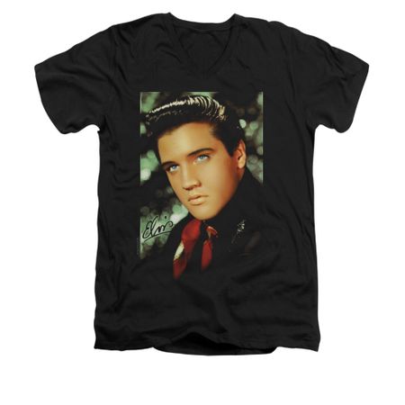 Elvis Presley Shirt Slim Fit V-Neck Red Scarf Black T-Shirt