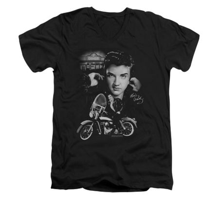 Elvis Presley Shirt Slim Fit V-Neck Rides Again Black T-Shirt