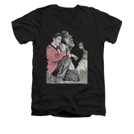 Elvis Presley Shirt Slim Fit V-Neck Rock N Roll Smoke Black T-Shirt