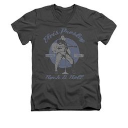 Elvis Presley Shirt Slim Fit V-Neck Rock & Roll Charcoal T-Shirt Elvis Presley Shirt Slim Fit V-Neck Rock & Roll Charcoal T-Shirt
