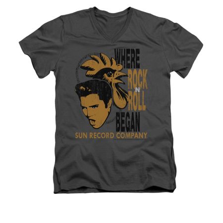 Elvis Presley Shirt Slim Fit V-Neck Rooster Charcoal T-Shirt
