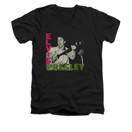 Elvis Presley Shirt Slim Fit V-Neck Sing It Black T-Shirt