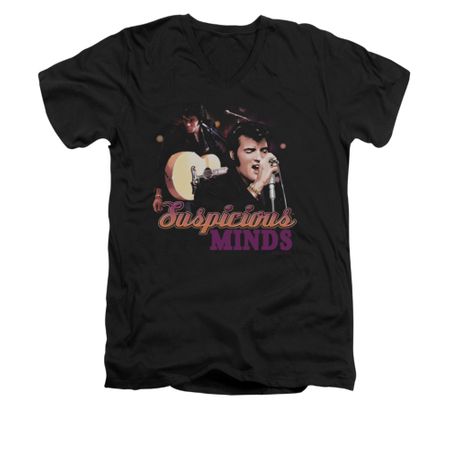 Elvis Presley Shirt Slim Fit V-Neck Suspicious Minds Black T-Shirt