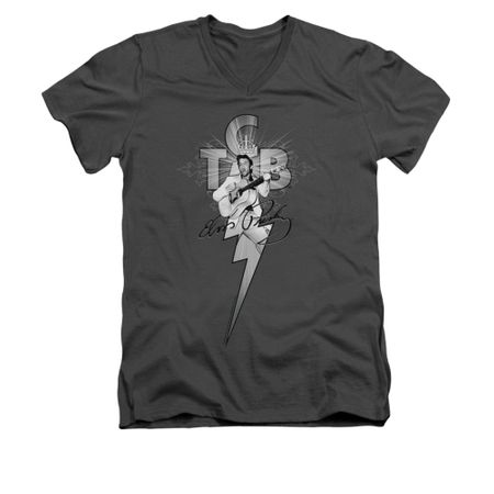 Elvis Presley Shirt Slim Fit V-Neck TCB Ornate Charcoal T-Shirt