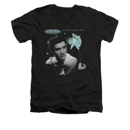 Elvis Presley Shirt Slim Fit V-Neck Teal Potrait Black T-Shirt