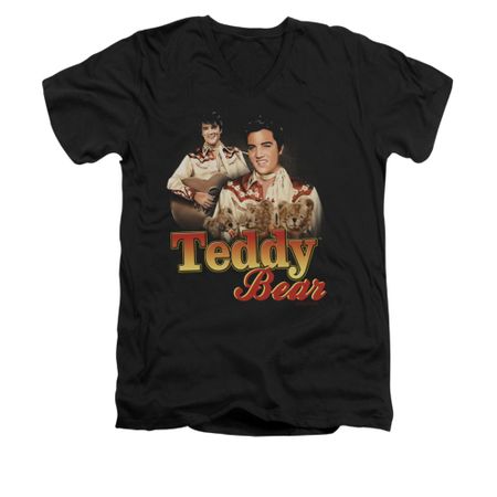 Elvis Presley Shirt Slim Fit V-Neck Teddy Bears Black T-Shirt
