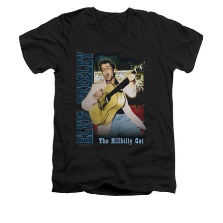 Elvis Presley Shirt Slim Fit V-Neck The Hillbilly Cat Black T-Shirt