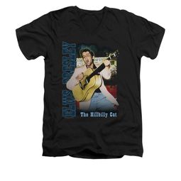 Elvis Presley Shirt Slim Fit V-Neck The Hillbilly Cat Black T-Shirt Elvis Presley Shirt Slim Fit V-Neck The Hillbilly Cat Black T-Shirt