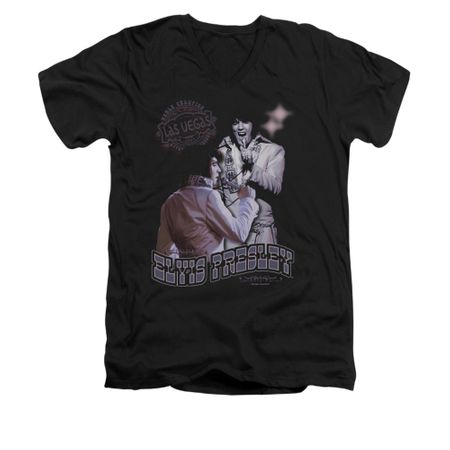 Elvis Presley Shirt Slim Fit V-Neck Violet Vegas Black T-Shirt