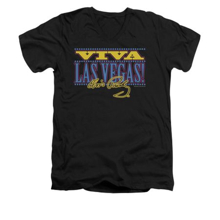 Elvis Presley Shirt Slim Fit V-Neck Viva Las Vegas Black T-Shirt