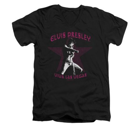 Elvis Presley Shirt Slim Fit V-Neck Viva Las Vegas Star Black T-Shirt