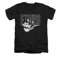 Elvis Presley Shirt Slim Fit V-Neck White Glow Black T-Shirt