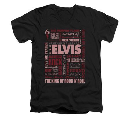 Elvis Presley Shirt Slim Fit V-Neck Whole Lotta Type Black T-Shirt
